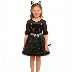 <span class=keywords><strong>Costume</strong></span> da <span class=keywords><strong>Gatto</strong></span> Nero per Ragazze per Halloween, Abito da Spettacolo con Gonna Voluminosa, Vestito Pomposo Nero - Product Image 2