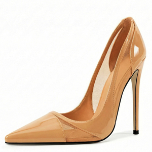 Logo Custom Big Size 47 Women Patchwork High Heels Sexy Pointed Toe Stiletto Pumps Dress Wide Fit Mesh <b>Shoes</b> - Product Image 3