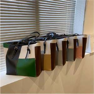 I-0643 New Fashion Color Contrasting <b>Large</b> Capacity <b>Tote</b> <b>Bag</b> Shoulder <b>Bag</b> for Women Wholesale PU Leather <b>Tote</b> <b>Bags</b> - Product Image 1