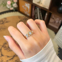 Anello Vintage in Pizzo Traforato con Diamante Coltivato in Laboratorio, Placcato in Oro Giallo 18K, Anello Cocktail Traforato per Signore