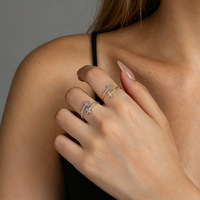 Bague en argent sterling S925 plaquée or 18 carats avec pierres facettées blanches, bague ouverte réglable pour femmes