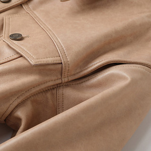 Ensemble 2 pièces pour <span class=keywords><strong>femme</strong></span> : Veste et <span class=keywords><strong>gilet</strong></span> en cuir véritable de mouton à grain flocon de neige, style blouson de camionneur, sans manches, boutonnage frontal - Product Image 6