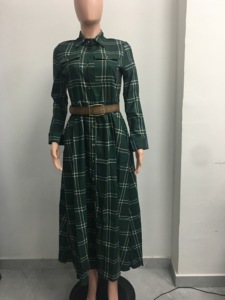 เดรสเชิ้ตแขนยาวลายตารางสไตล์วินเทจสำหรับผู้หญิง แฟชั่นทันสมัย - Product Image 5