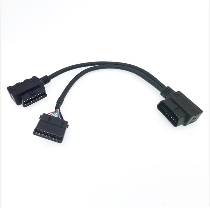 Cablagens para carros personalizados OBD II, cabo divisor universal de diagnóstico duplo Y com braçadeira, cabem em todos os cabos de carros