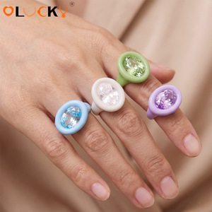 Anello Cocktail LUCKYJIU Personalizzato, Impermeabile, con Zirconia Cubica Ovale, Smalto Colorato Lucido, Gioiello Statement per Donne - Product Image 2