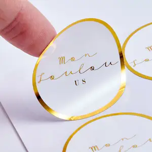 Tự dính Nhãn dán nhãn tùy chỉnh in logo vàng lá dán tùy chỉnh dính logo thương hiệu Sticker