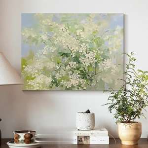 Verde primavera belleza moderno luz verde primavera Floral hecho a mano lienzo al óleo de gama alta sala de estar sofá Fondo pintura de pared - Product Image 5