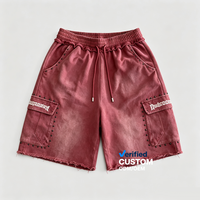 Shorts cargo cloutés délavés à l'acide, impression DTG Kornit, style streetwear, surdimensionnés Y2K Grunge, vente en gros OEM, fournisseur de premier plan