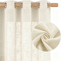 Rideaux Translucides en Lin Naturel Style Bohème à Motif Uni Vintage avec Œillets, Prêts à Poser pour Cuisine