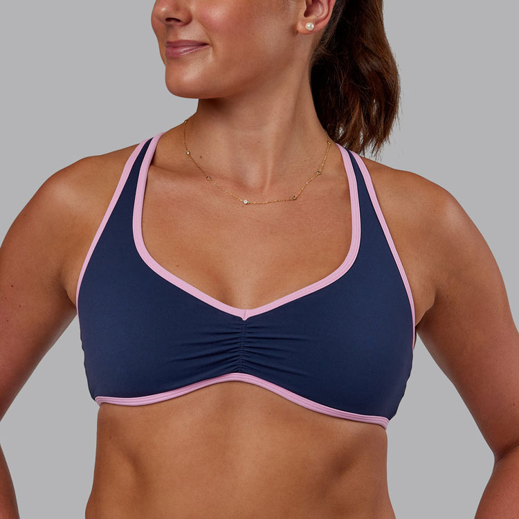 Women's Custom Logo Activewear Sports Bra Cross Back Stretch V-Neck Fitness Crop Top Contrast Color Padded Sexy Plus Size