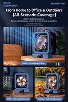 Ventilateur de circulation rotatif de bureau avec commande tactile, ventilateur de refroidissement rechargeable avec poignée de transport en cuir pour chambre, bureau, camping