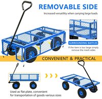 Chariot de jardin robuste en fonte, pliable, pneumatique 3.50-4, chariot à main à quatre roues, plateforme en maille, outils OEM, charge 250 kg