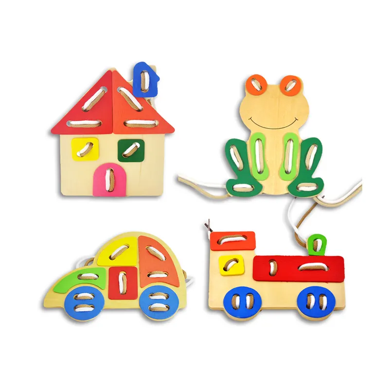 Não Tóxico Educação Precoce Cor Interativa Criativo Threading Brinquedo Quebra-cabeça Montessori Ensino Aids Madeira Lace Thread Toy