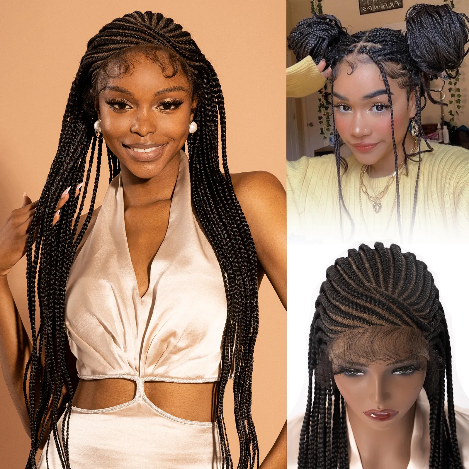 Jaunty Sky Glueless Cornrow Synthetic Hair Braiding Knotless Box Lace Front Braided Wigs For African Black Women