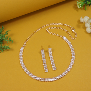 Ensemble collier et boucles d'oreilles pour femmes en or rose plaqué avec des zircones cubiques étincelantes, bijoux en diamant américain pour cadeau de mariage - Product Image 6