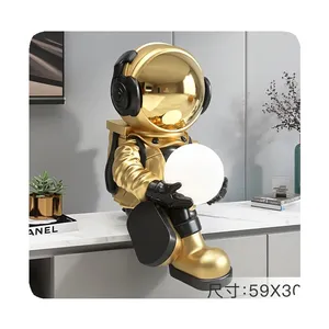 Astronot lampu ornamen meja, BAHE Lighting astronot seri duduk Resin 2024 LED 90 lampu Nordic Modern kontrol sentuh bulat