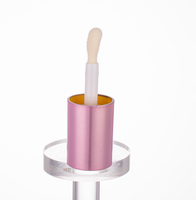 Flacon vide de 6 ml pour brillant à lèvres/rouge à lèvres, rose/rose argenté, avec grand pinceau, forme ronde, rechargeable