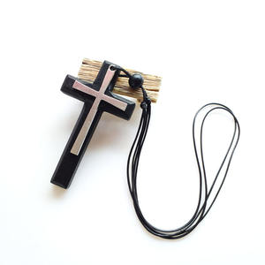 Collar con Cruz, Colgante de Cruz Doble de Madera, Cuerda de Cera Ajustable, Collar Cristiano de la <span class=keywords><strong>Comunidad</strong></span> Católica - Product Image 2