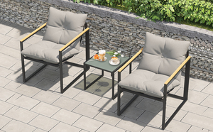 Ensemble de 3 pièces pour terrasse intérieure de bistrot Mobilier d'extérieur 2 chaises simples <span class=keywords><strong>avec</strong></span> coussin de siège intégré et <span class=keywords><strong>table</strong></span> <span class=keywords><strong>basse</strong></span> en verre - Product Image 3