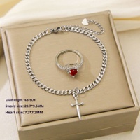 SJ0125 Bijoux de couple : Bague et bracelet Cœur percé par une épée, best-seller d'usine