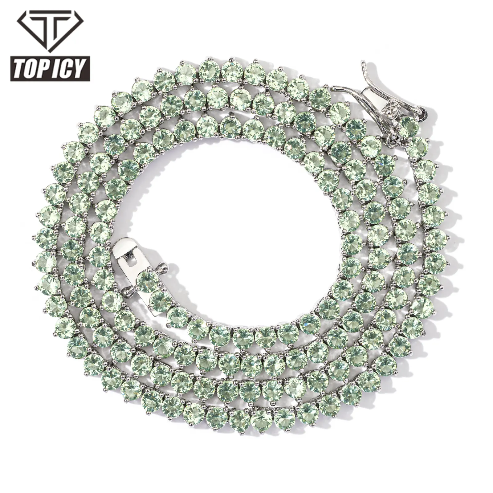 3mm Iced Out Apple Green Tennis Chain Fashion Jewelry Necklace Brass 18K Gold Plated 3A CZ Shiny Necklace Women Diamond Chain