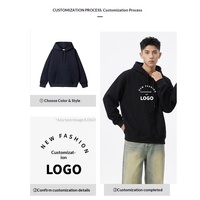 Sweat à capuche pour homme en coton pur doublé de polaire, couleur unie, coupe ample avec poche, sur mesure, pour l'automne et l'hiver