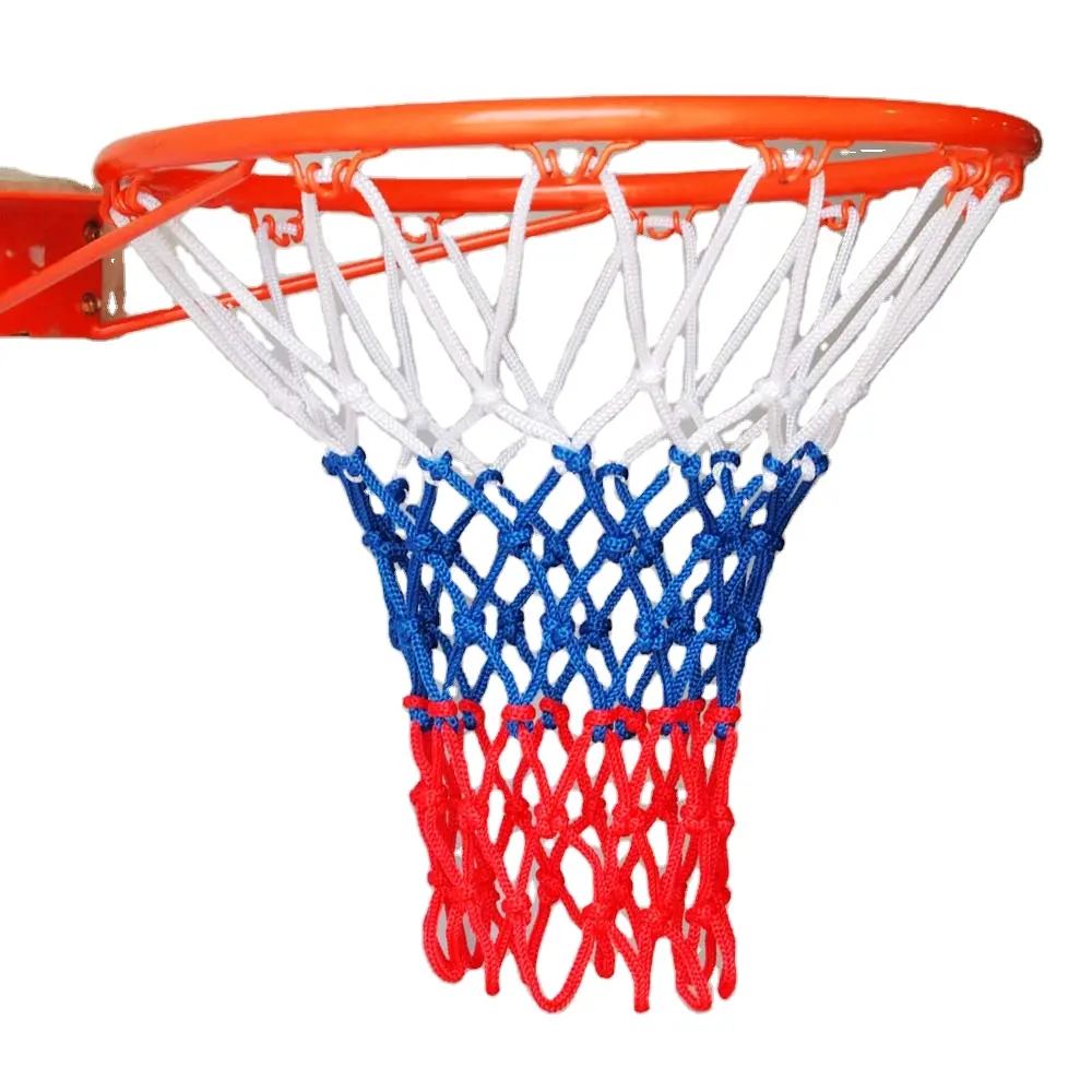 Rede de basquete personalizada, rede de basquete tamanho exterior ou interior de alta qualidade de poliéster 21 alças * 12*7 pontos