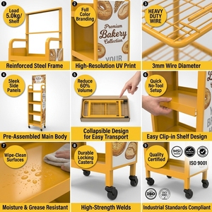 Expositor Metálico Móvil Personalizado al por Mayor para Panadería, Estante de Pie para Exhibición de Donuts y Pasteles para Tiendas Minoristas <span class=keywords><strong>con</strong></span> <span class=keywords><strong>Ruedas</strong></span>, Soporte para Logotipo, OEM - Product Image 5