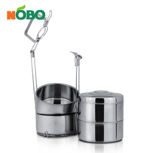 Boîte à Lunch en acier inoxydable, cercueil de stockage des aliments, avec compartiments, boîtes de rangement de forme ronde et bacs pliables, <span class=keywords><strong>NOBO</strong></span> brillant - Product Image 4