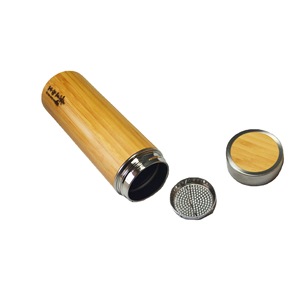 Bamboo Shell Insulated Water <b>Bottle</b> 304 Stainless Steel 12 Hour Thermal Travel Cup <b>Coffee</b> Brown Straight Design - Product Image 4