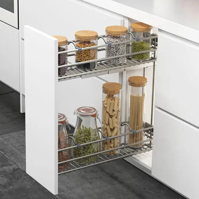 Kitchen Cabinet Accessories Multi Functional Two Layers Soft Closing Pull Out Seasoning Drawer Basket Spice Rack