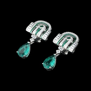 Pendientes de plata 925 chapados en oro para mujer, joyería decorativa Art Déco con forma de gota de agua verde - Product Image 4