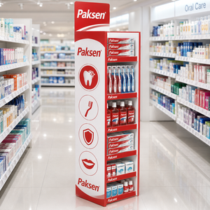 Oral Care Products Paper Corrugated Floor Display, Custom Cardboard <b>Stand</b> for Toothbrush Mouthwash, Supermarket Beauty Aisle Use - Product Image 1
