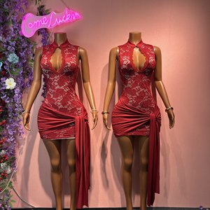 <span class=keywords><strong>Nouvelle</strong></span> robe courte sexy sans manches pour femme avec dentelle et bretelles fluides, amincissante et moulante - Product Image 1