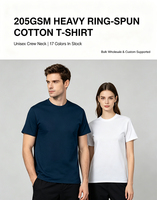 Camiseta de Algodón Anillado de 205 g/m², Cuello Redondo Unisex, 17 Colores, Preencogida, Venta al por Mayor, Logotipo Personalizado, Camiseta de Verano Lisa
