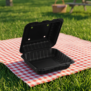 Tiya Fast Food Storage Take Away Meal Prep Packaging <b>Container</b> 1 Compartment Heavy Duty PP Black Food Industry Plastic <b>Container</b> - Product Image 1