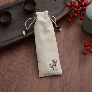 Wholesale <b>Beige</b> Linen Utensils Pouch Drawstring Bag for Cutlery Reusable <b>Storage</b> <b>Box</b> Case for Fork Spoon - Product Image 3
