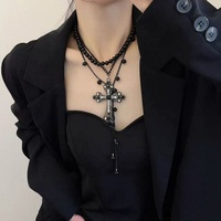 Lot de 3 Colliers Punk Style Sombre, Pendentif Croix de Luxe, Chaîne de Pull, Longues Pampilles, Perles, Ras-de-cou, Bijoux Unisexe, Joyeria Cristiana