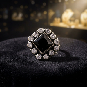Elegant Silver Diamond Shape <b>Ring</b> for Women <b>Black</b> Stone Fashion Jewelry Stylish Fine Jewelry Gift for Her - Product Image 5