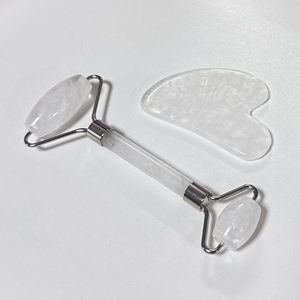 clear transparent natural gemstone white crystal gua sha and face <b>roller</b> set - Product Image 2