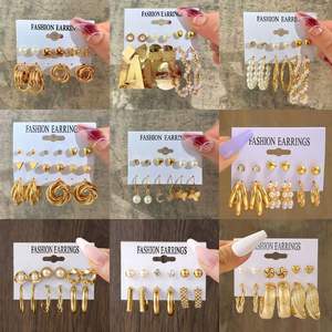 Juego de Aretes de Moda, Chapados en Oro, Geométricos, con Imitación de Perla, Estilo Vintage, Joyería para Mujer para Fiestas - Product Image 5