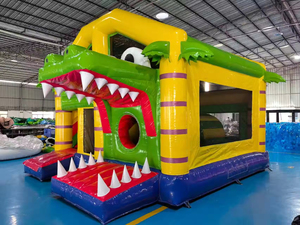 Structure gonflable Hualong Green Crocodile avec deux toboggans et jeux interactifs pour événements festifs - Product Image 4
