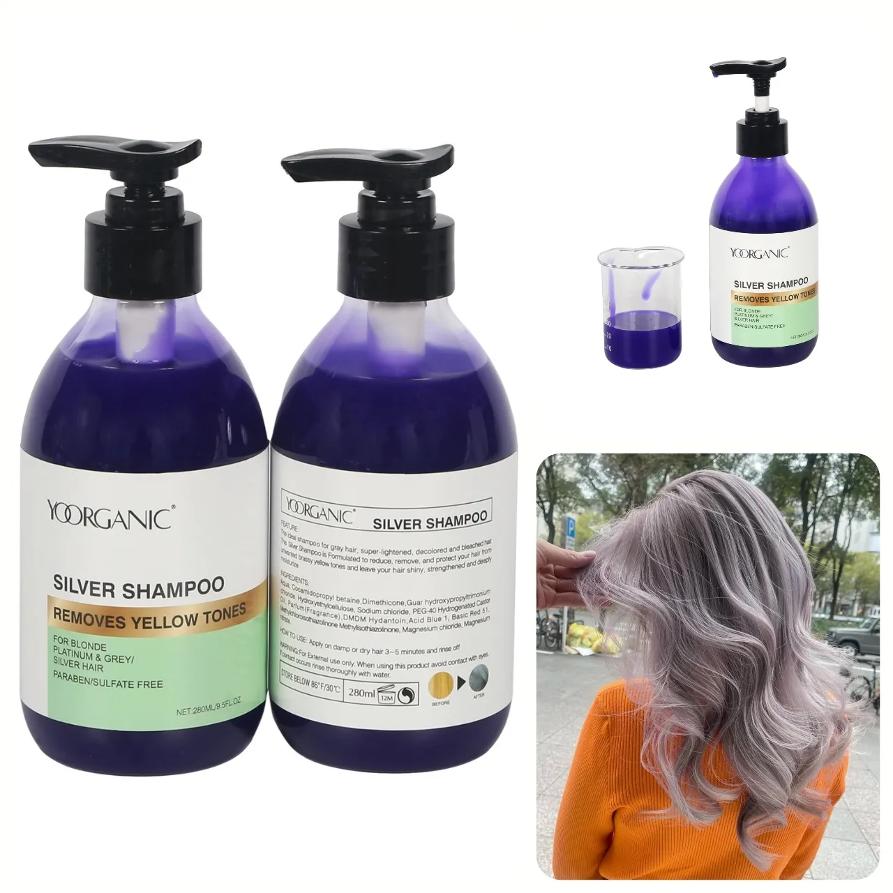 Factory Aanbieding Beschermende Film En Haar Te Behouden Kleur Geen Gele Anti Brassy Paars Zilver Shampoo