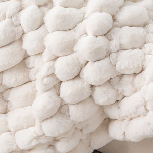 Tốt Nhất Cuối Cùng Deluxe Thêm Ấm Cúng Mềm Nhất Kem Trắng Jacquard Căng Thỏ Lông Spandex Ruched <span class=keywords><strong>Faux</strong></span> Lông Ném Chăn - Product Image 6