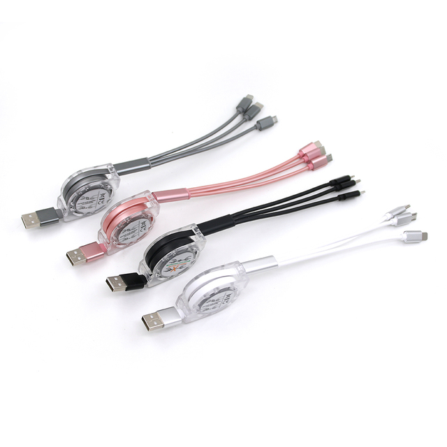 OEM Logo Multi USB Phone Charging Cable 3 in 1 Retractable USB Charger Cable