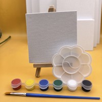 Ensemble chevalet de table mini en toile blanche transfrontalier 10x10 cm avec peintures et pinceaux pour la peinture des enfants