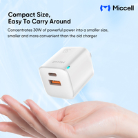 Chargeur rapide USB C Miccell 30W GaN Type C avec câble tressé C vers C, vente en gros OEM, adaptateurs de charge super rapide