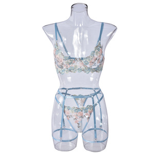 Cross Border Popular Embroidered Sexy Lingerie Set in Europe and America Mesh <b>Perspective</b> Pure Desire Lingerie 4-Piece Set - Product Image 6