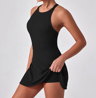 Mono de una pieza con espalda cruzada, control de abdomen, sin espalda, para yoga, estilo bodycon, con cuello, tipo skort de tenis