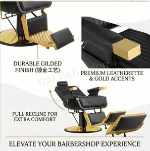 Sillas de Barbero Reclinables de Cuero PU de Alta Calidad con Base Hidráulica y Acabado Dorado para Uso Comercial en Barberías - Product Image 3